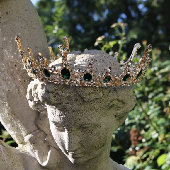 ??HOST PICK!! ?? Imperial Emerald Green Crystal Embellished Gold Crown ??✨ main image 7